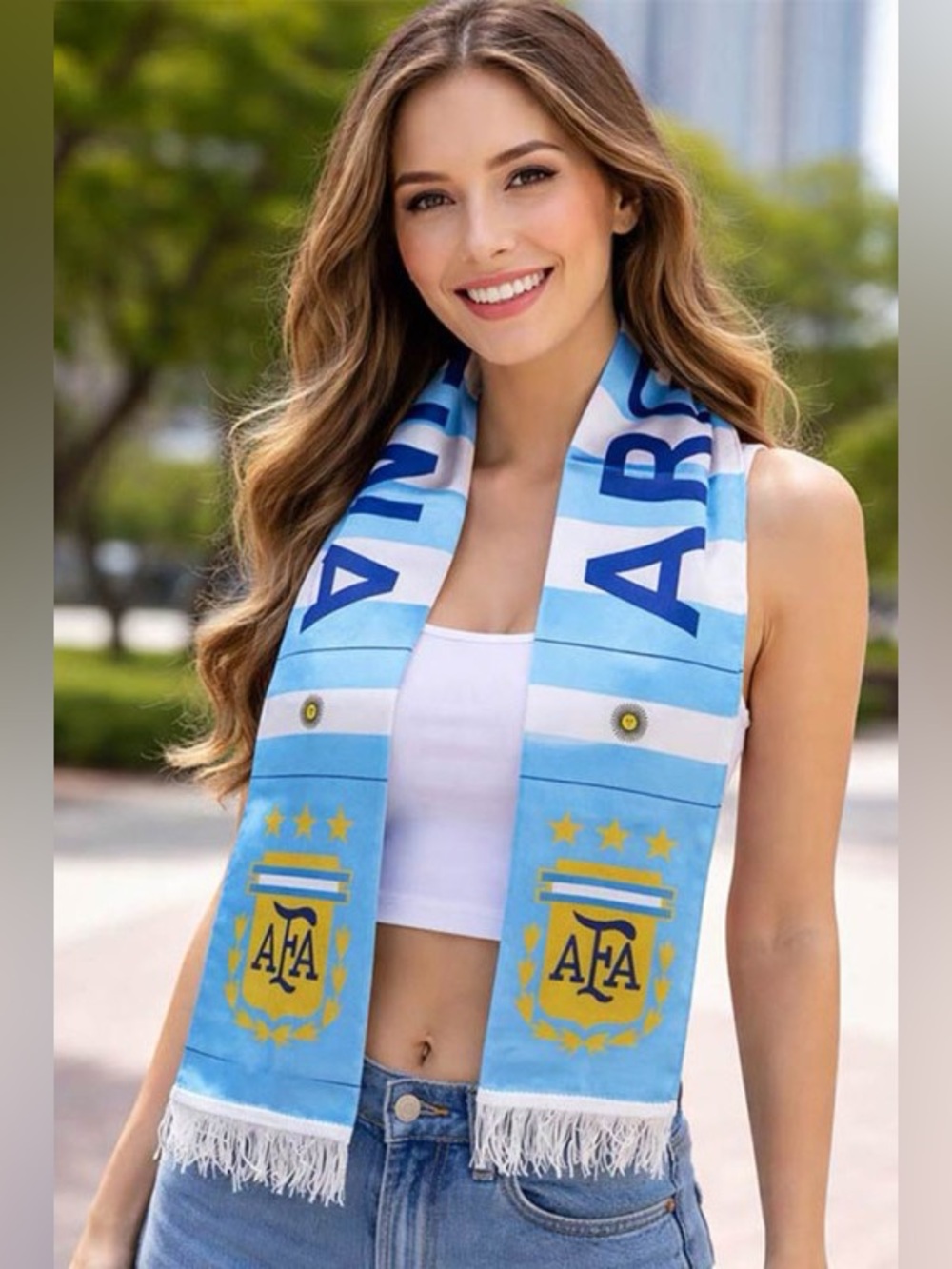 Argentina White & Blue Patriotic Soccer Fan Gear World Cup Game Day Team Scarf